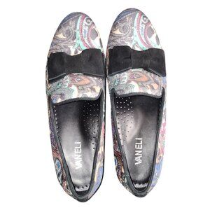 Vaneli Womens Paisley Loafers 7.5N Multicolor Fabric & Black Bow Embellishment‎